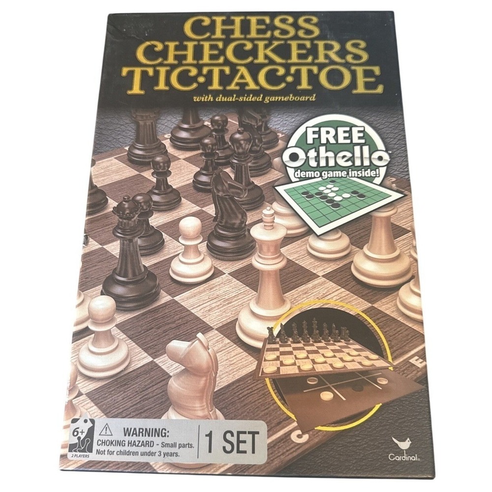 Cardinal Chess Checkers Tic Tac Toe Dual Sided Game Board Set NEW OPEN BOX